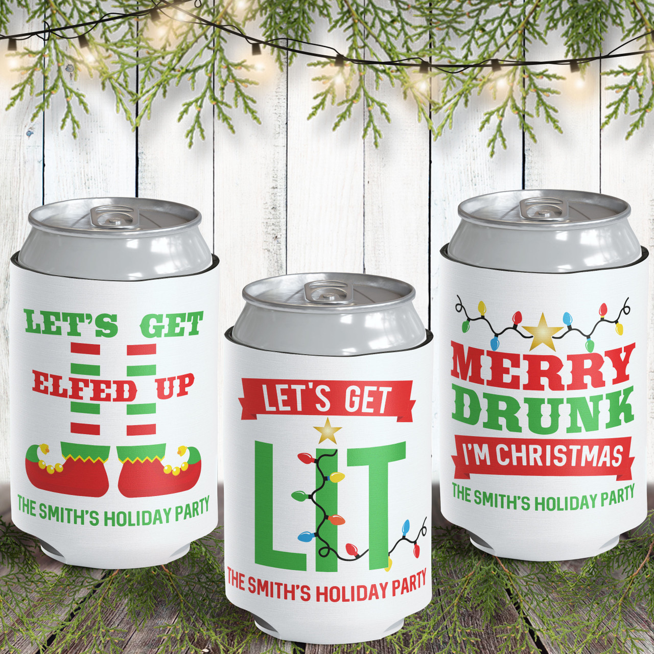 NEW SALE Christmas Party 4-pack Bottle Beer Insulators let's Get