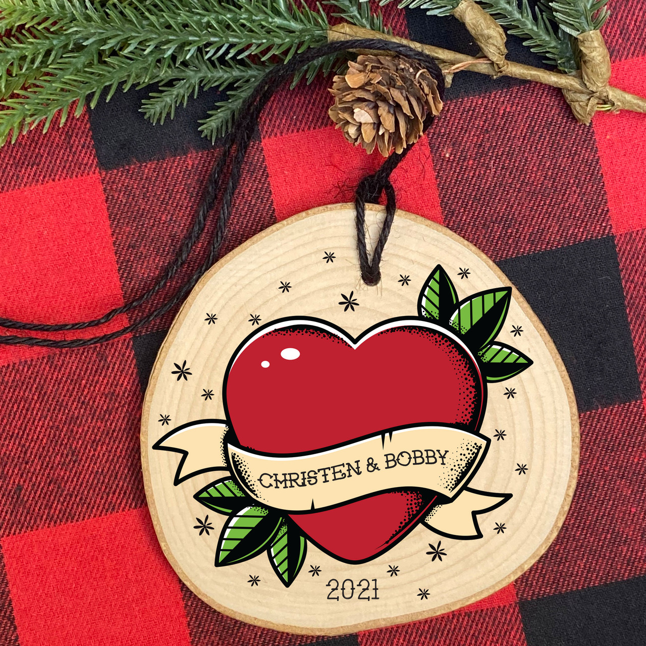 Wood Bat Heart Ornaments