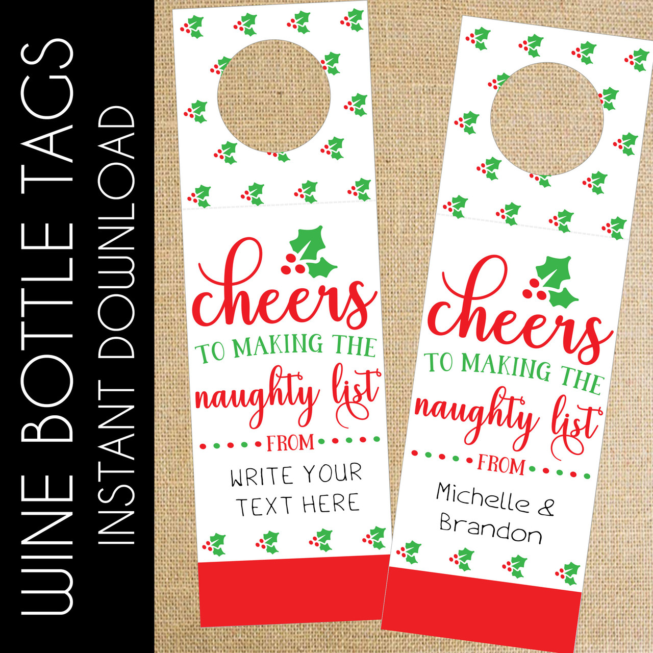 printable christmas wine tags (instant download) - cheers to