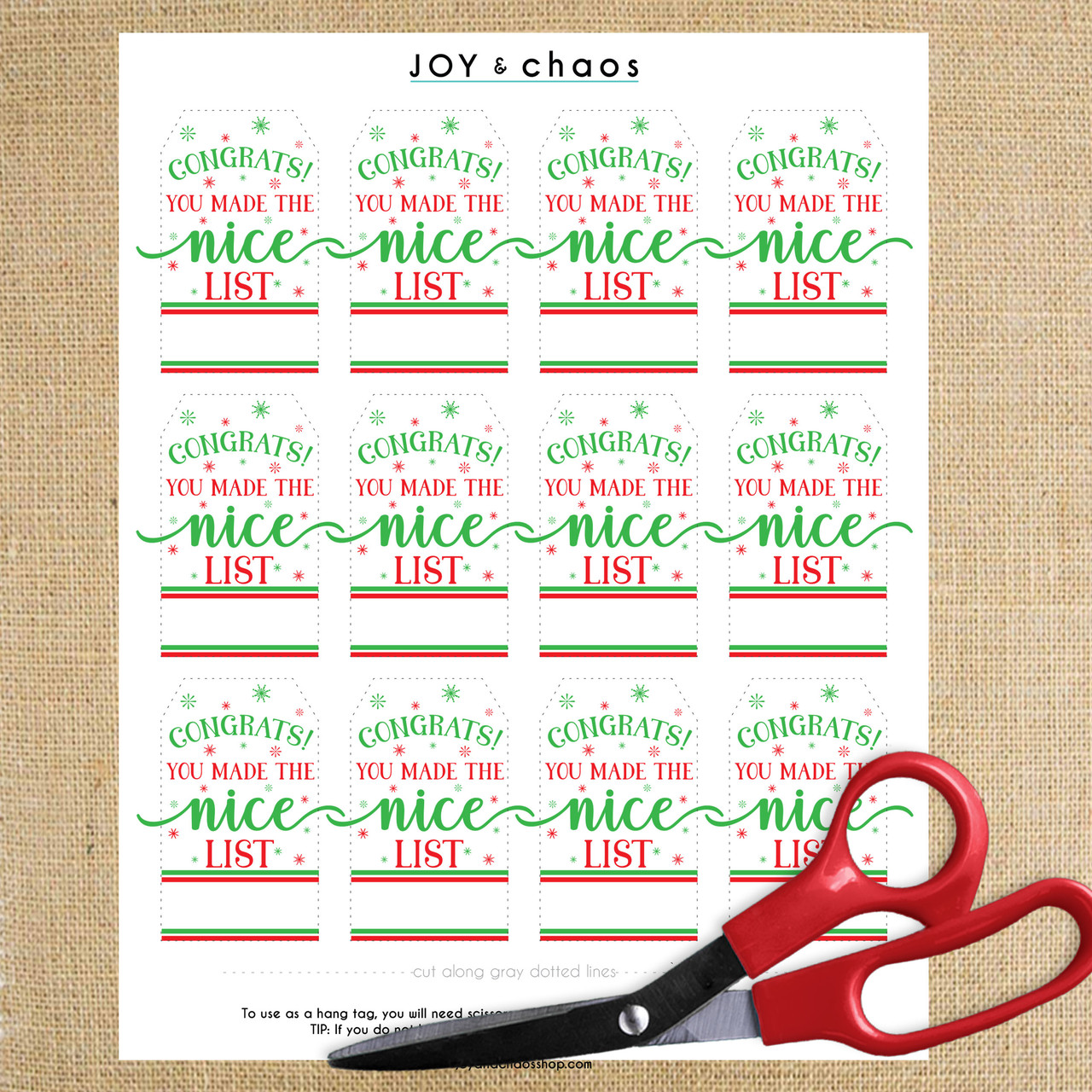 nice list printable christmas gift tags