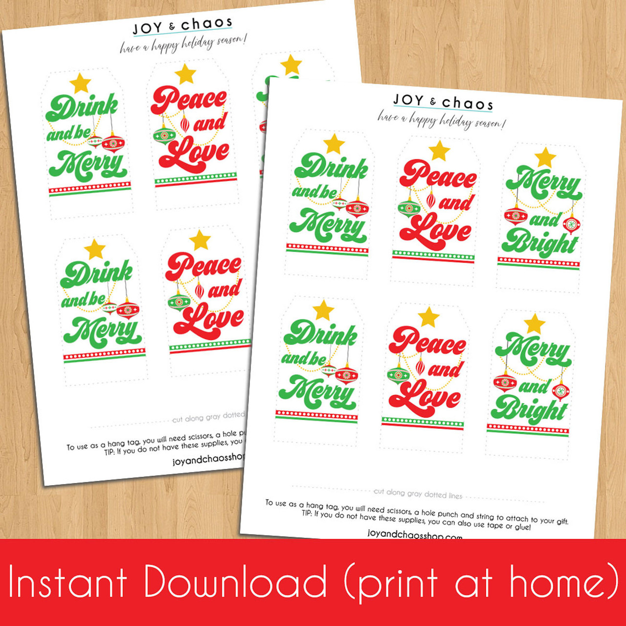 Printable Holiday Gift Tags Instant Download Christmas Gift Tags Red and  Green Holiday Gift Labels Joy Love Merry Happy 