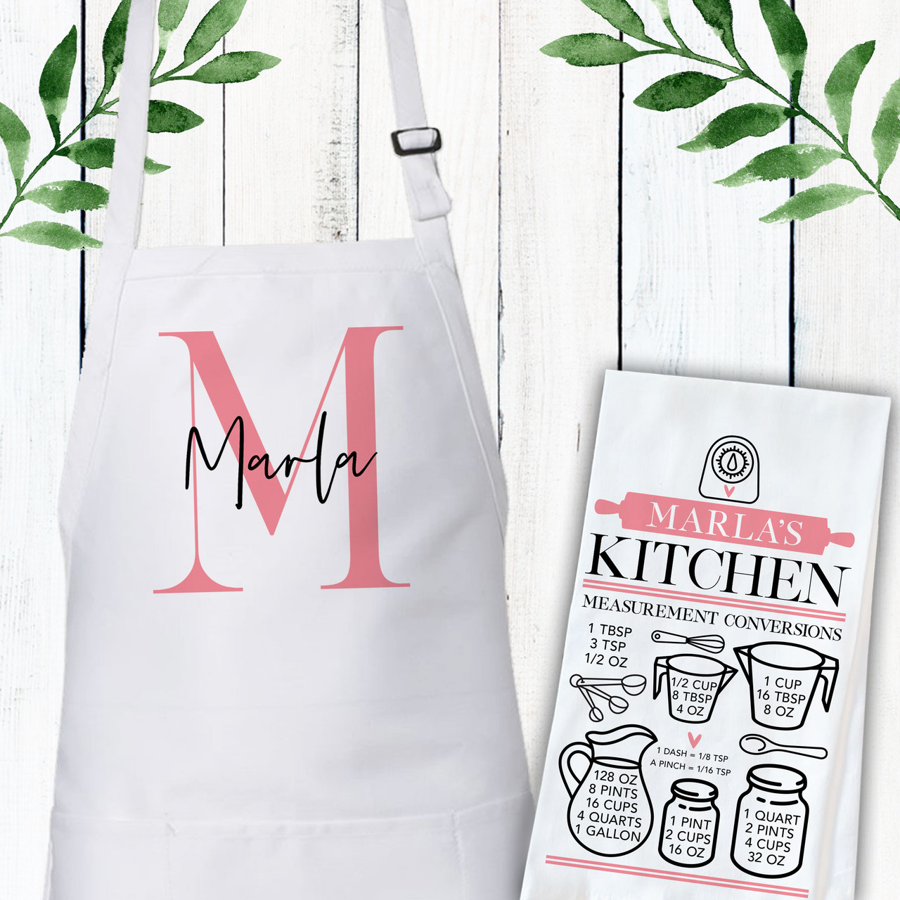 Modern Leaf Monogram Kitchen Tea Towels