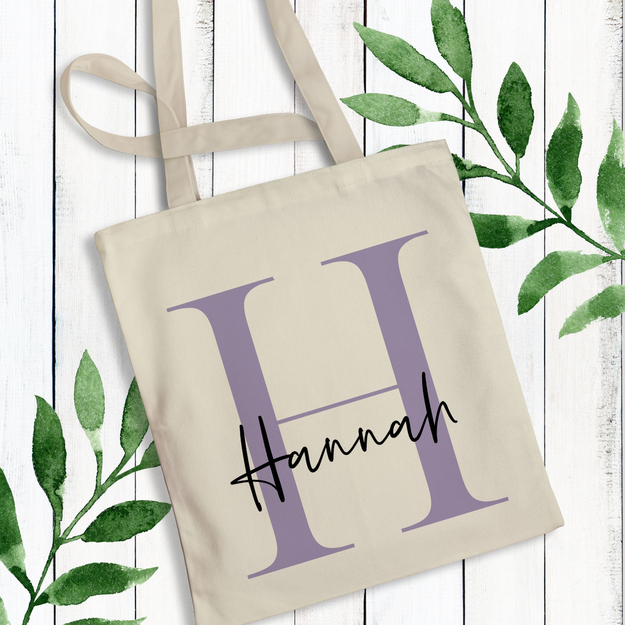 Personalized Canvas Tote Bag with Name & Initial - Personalized Brides