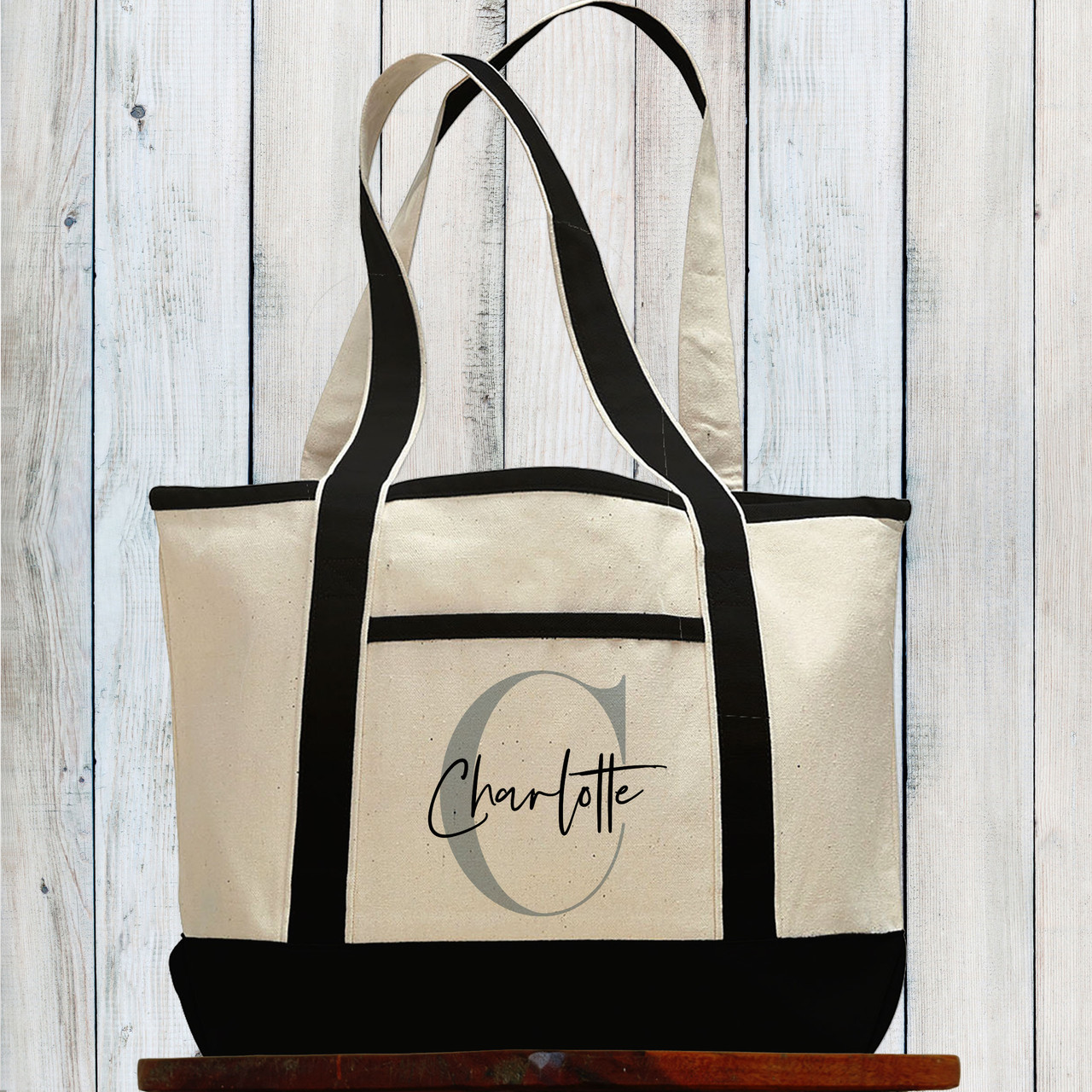 Personalized Canvas Zip Tote Bag with Pet Portrait | Perkie Prints