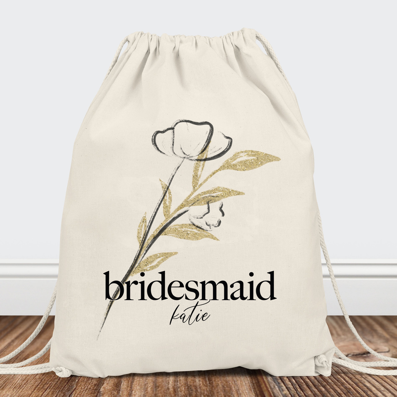 Floral Bridal Party Canvas Tote Bag with Name - Personalized Brides