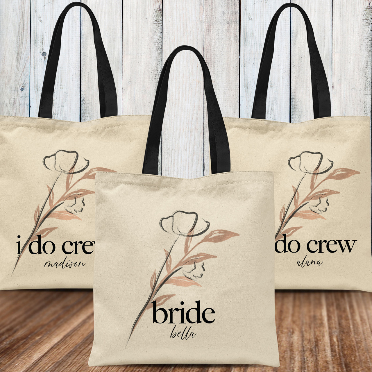 Rose Gold Mrs. & Last Name Custom Large Canvas Tote, Bride Bag