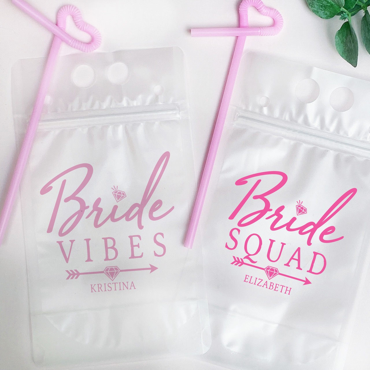 Diamond Bride Vibes + Squad Personalized Plastic Drink Pouches