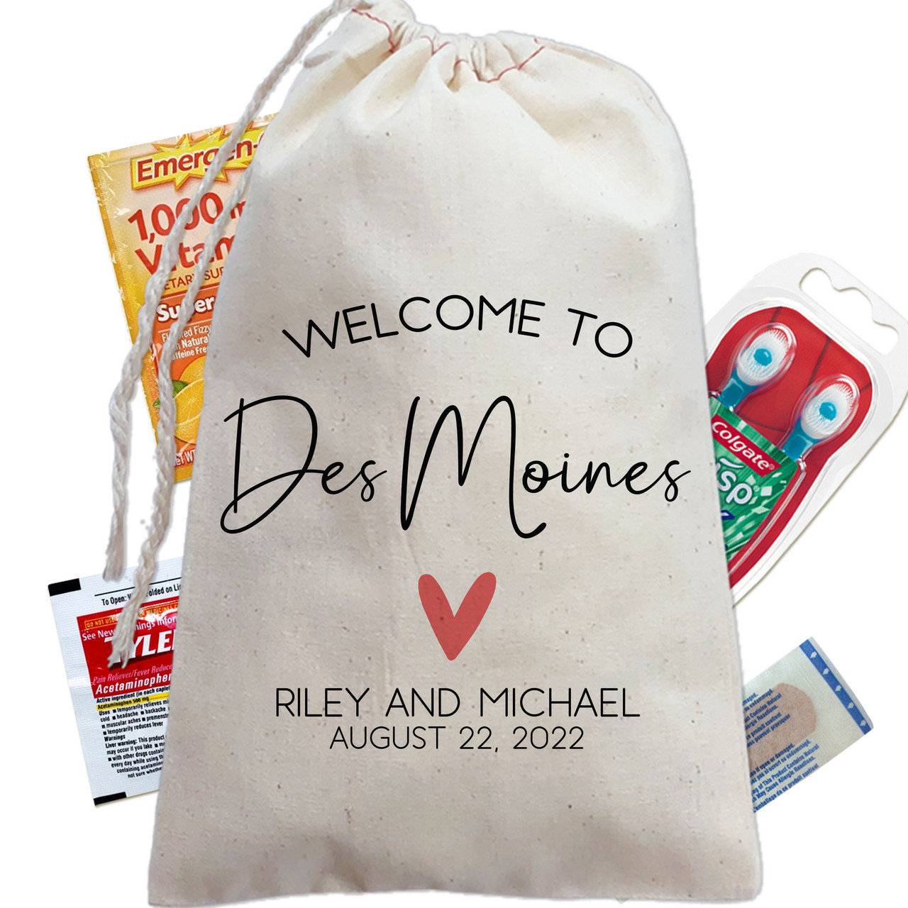 Modern Heart Custom Wedding Welcome Favor Bags