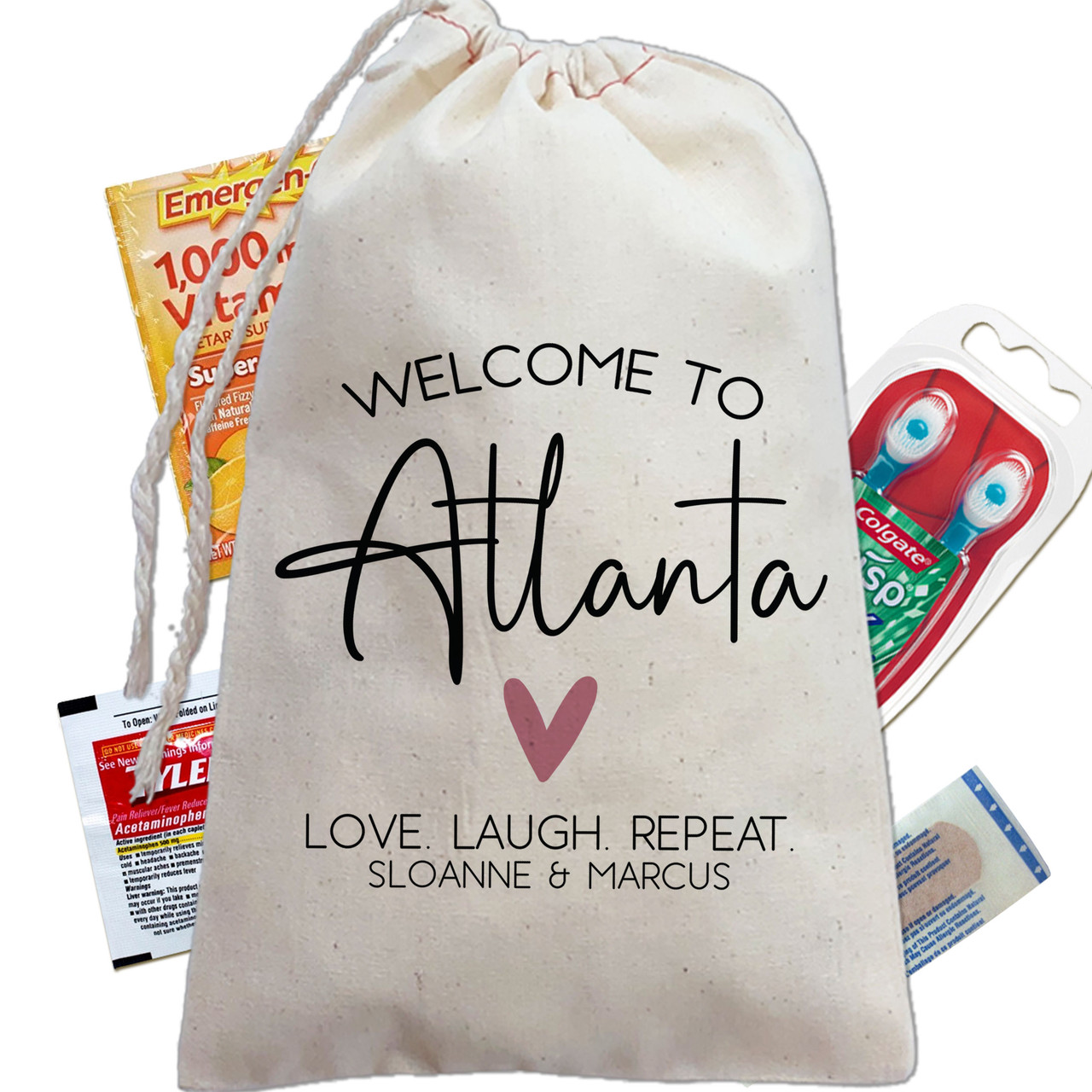 Modern Heart Custom Wedding Welcome Favor Bags