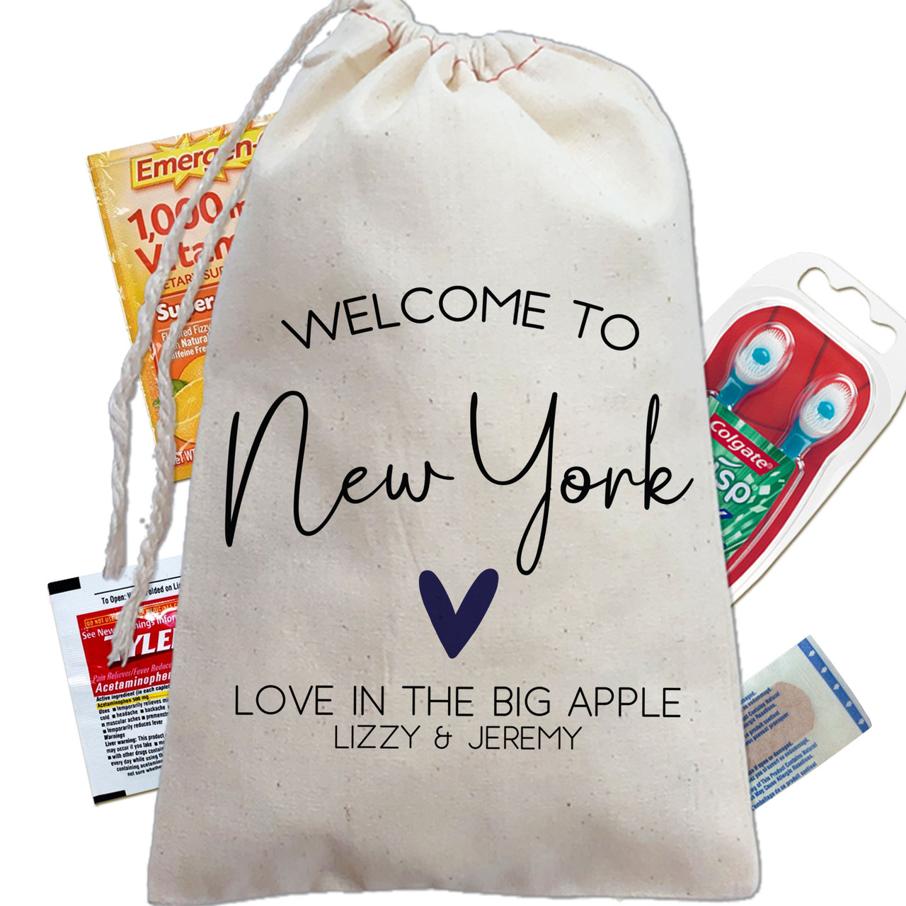 Modern Heart Custom Wedding Welcome Favor Bags