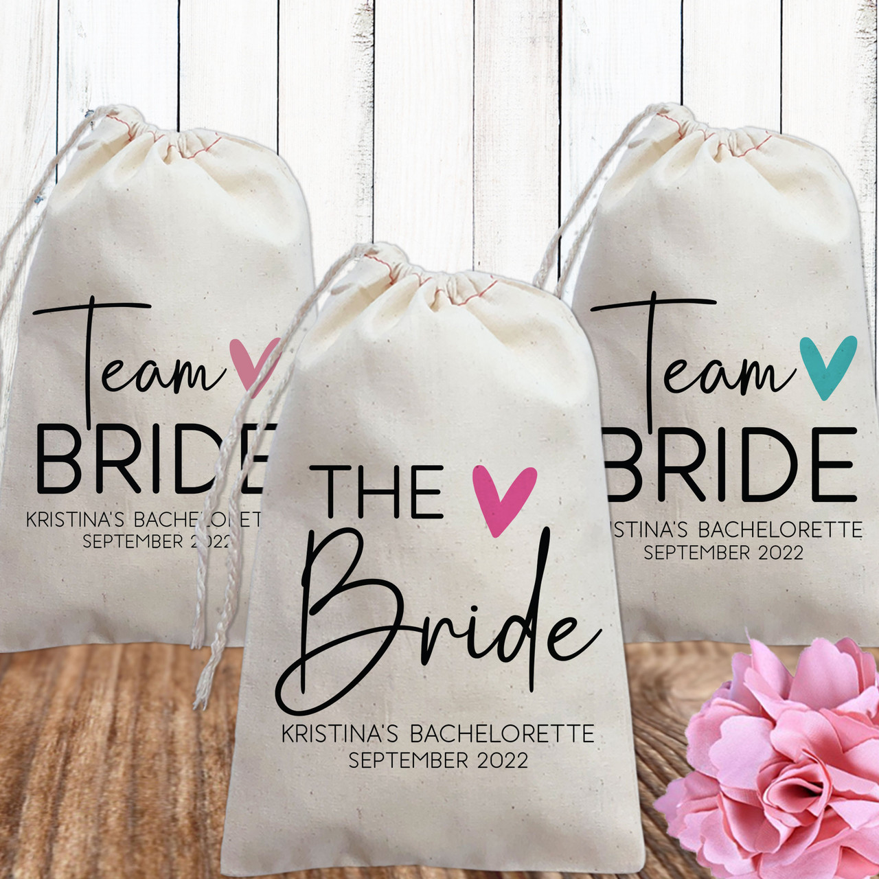 Modern Heart Team Bride Personalized Favor Bags + Gift Bags