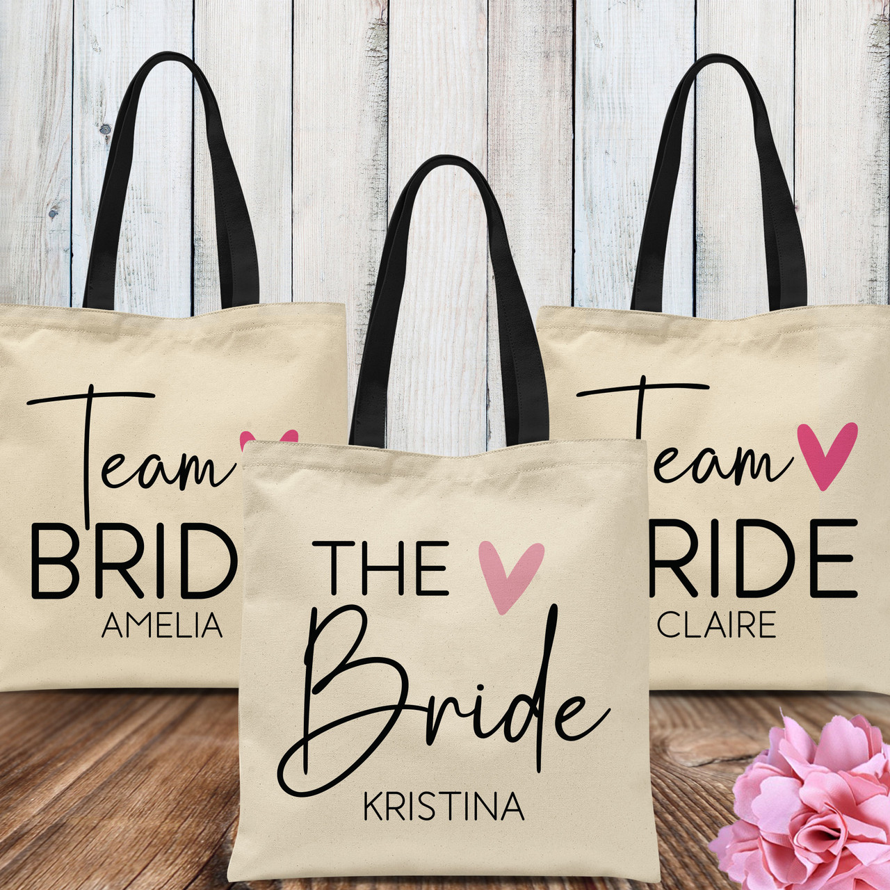 Modern Heart Team Bride Custom Bridal Party Tote Bags