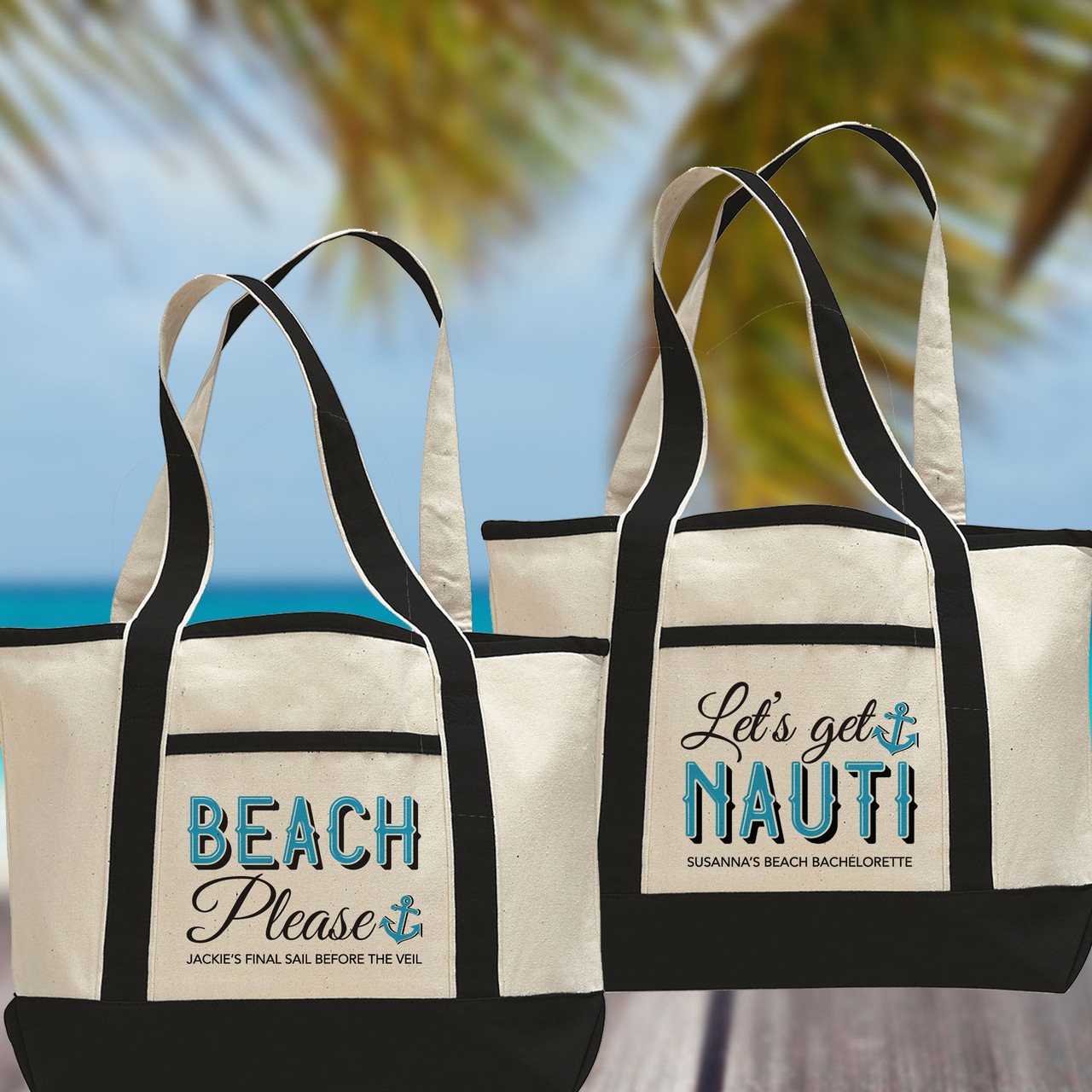 Nautical Beach Bags - Custom Beach Tote Bags - Let's Get Nauti + Beach  Please