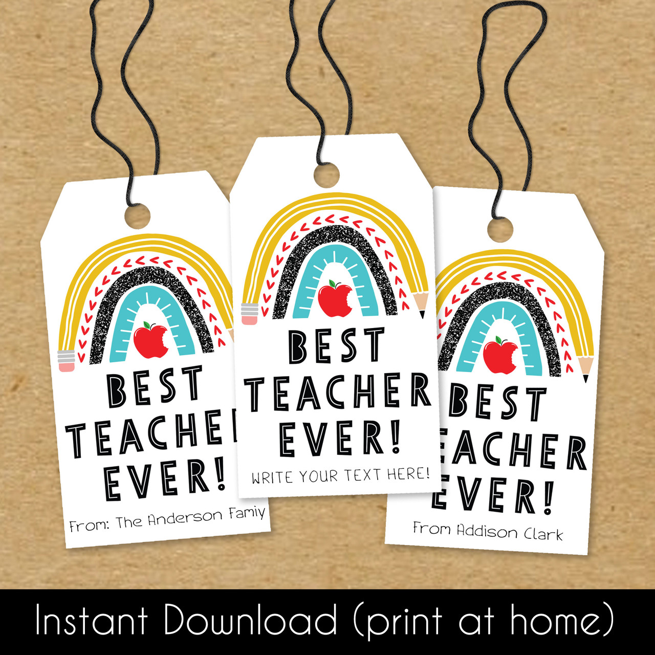 Best Teacher Ever Rainbow Printable Thank You Gift Tags