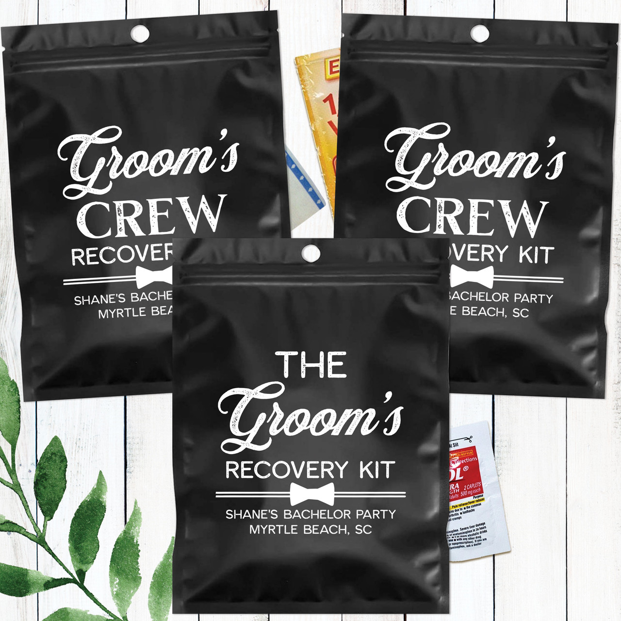 Groom's Crew Custom Hangover Recovery Kit Bags