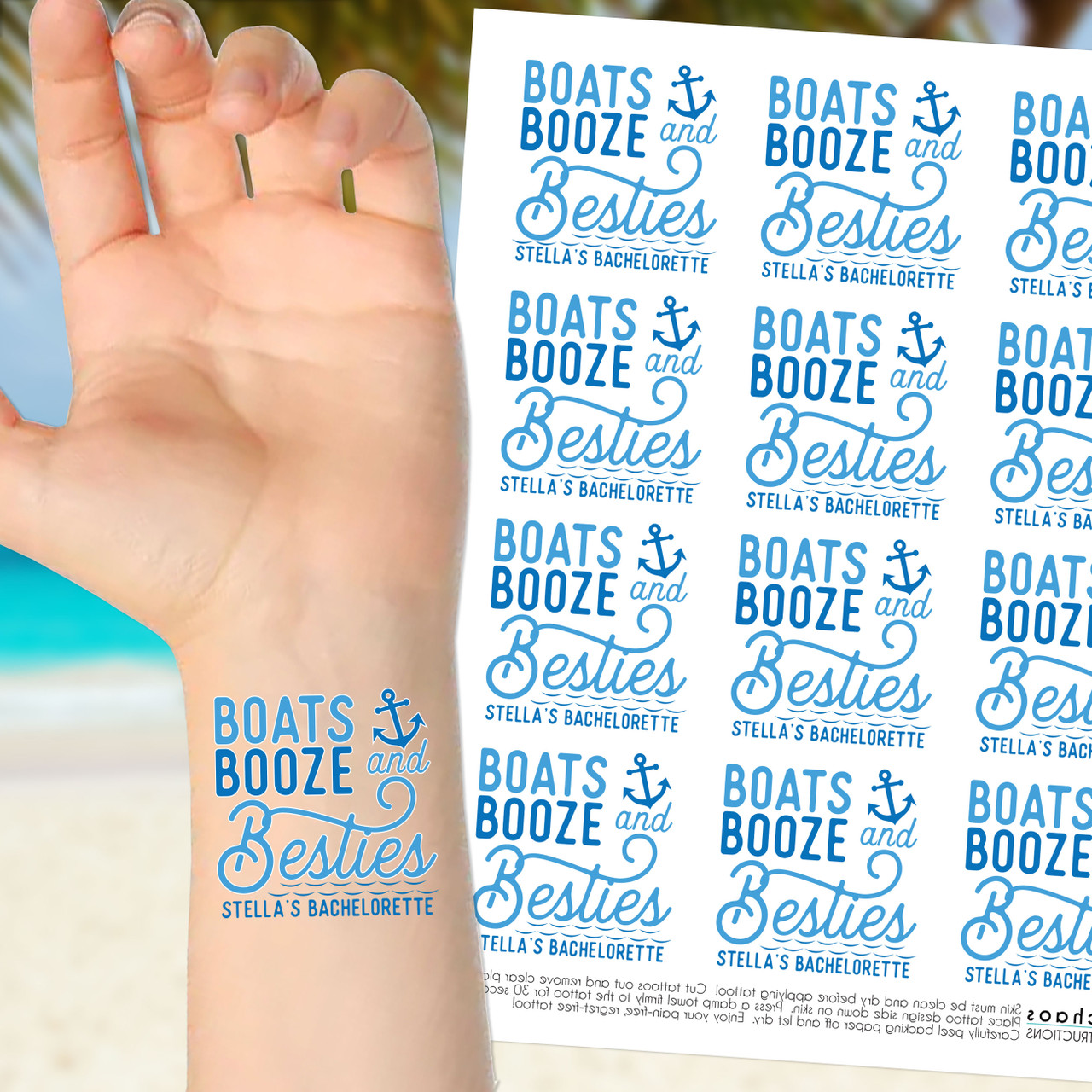 Boats Booze & Besties Custom Temporary Tattoos