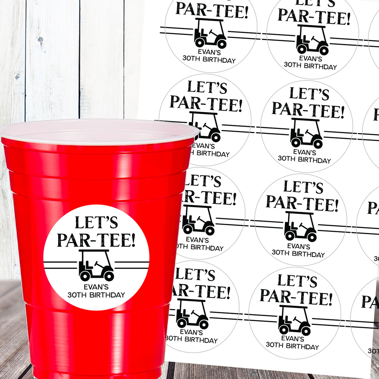 Golf Par-Tee Custom Party Favor Labels - Plastic Cup Stickers
