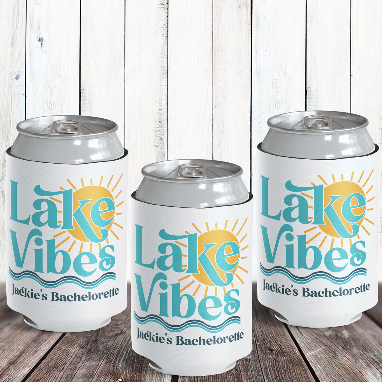 Lake Life Personalized Insulated Can Bottle Coolers Lake Vacation  Watercolor Sunset Lake Coolie 