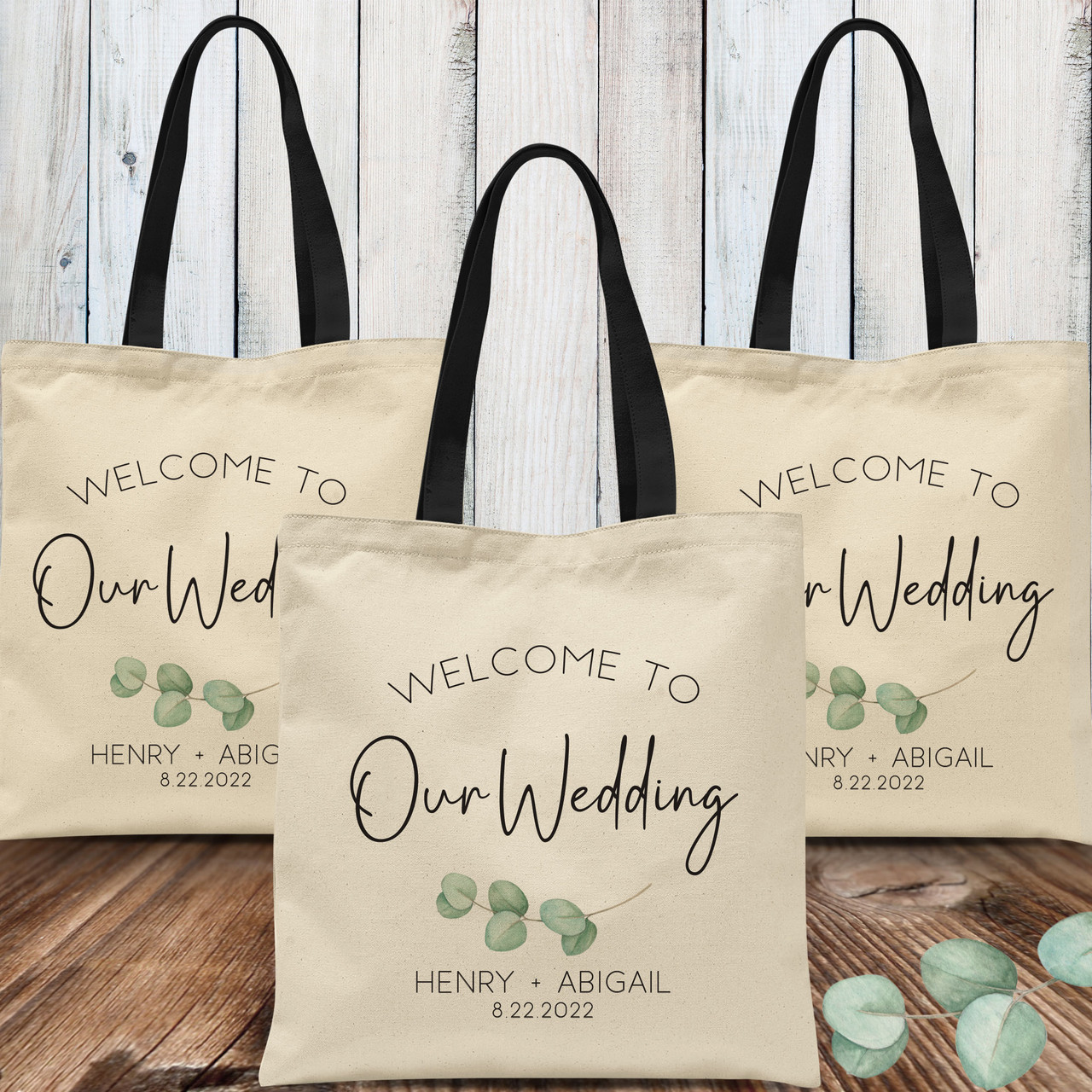 Eucalyptus Wedding Welcome Custom Tote Bags