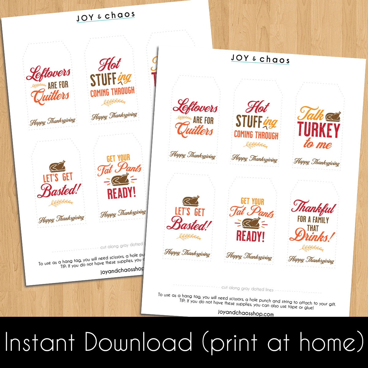 Funny Thanksgiving Printable Tags (Instant Download)