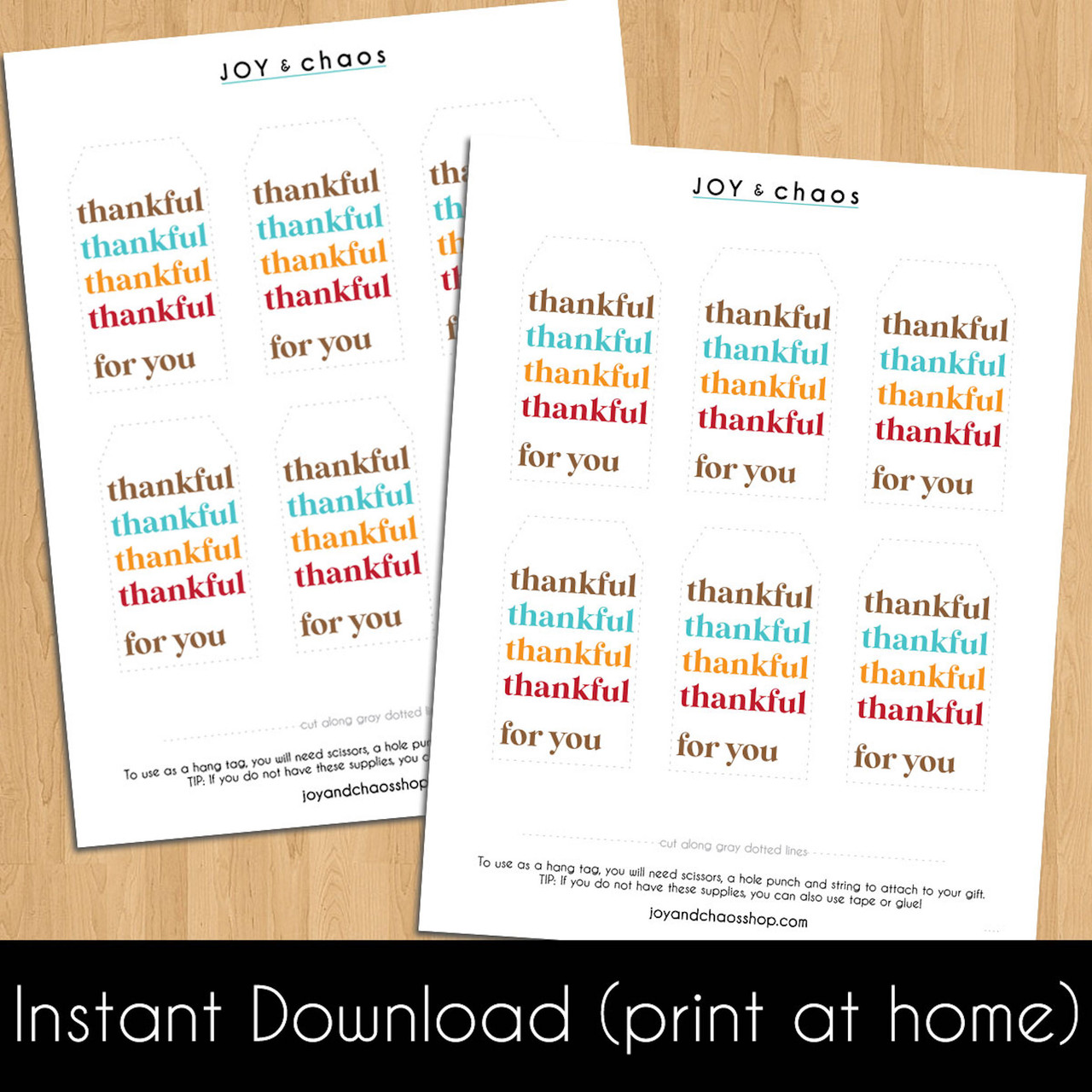 Thankful Thanksgiving Printable Tags (Instant Download)