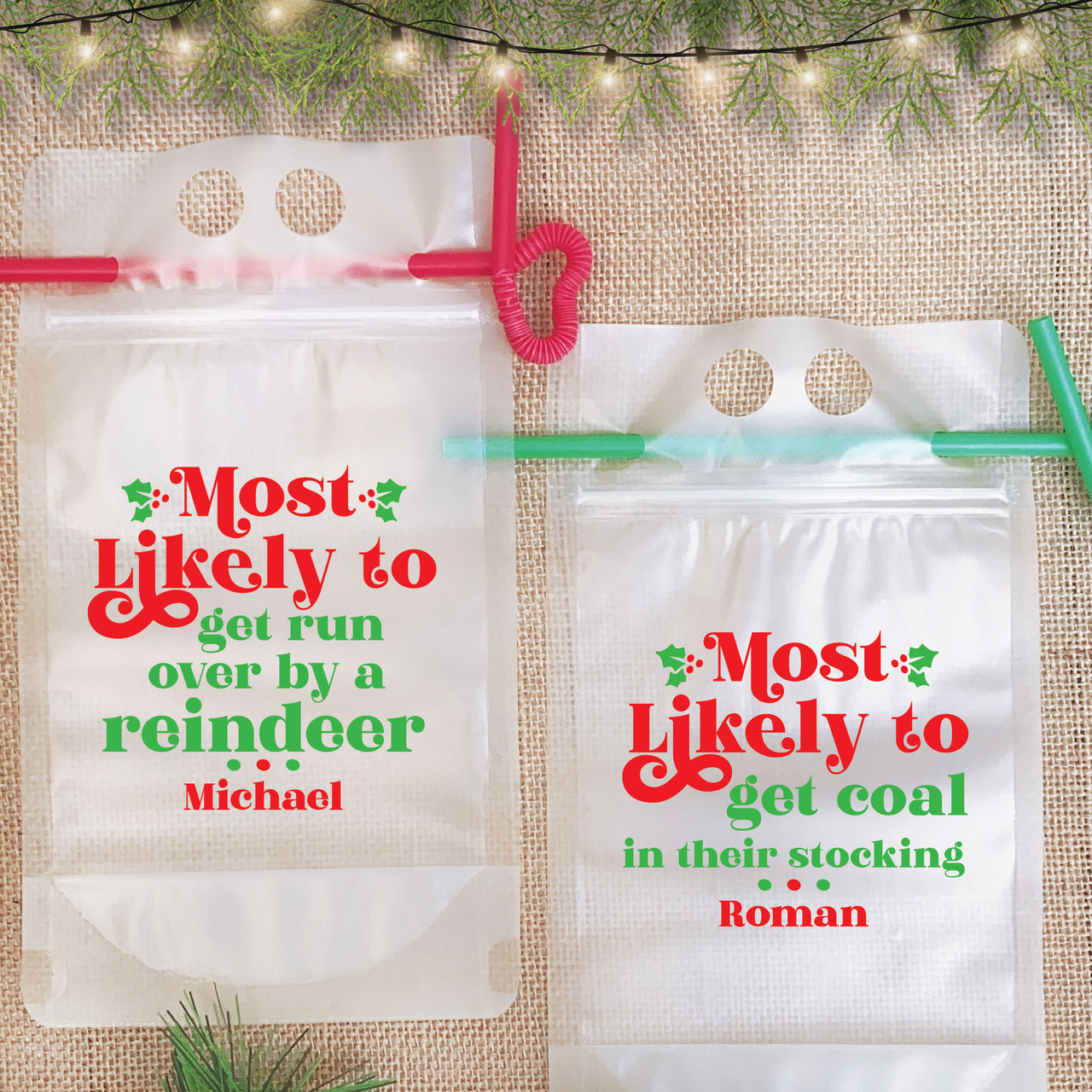 Holiday Cheer Christmas Personalized Adult Drink Pouches