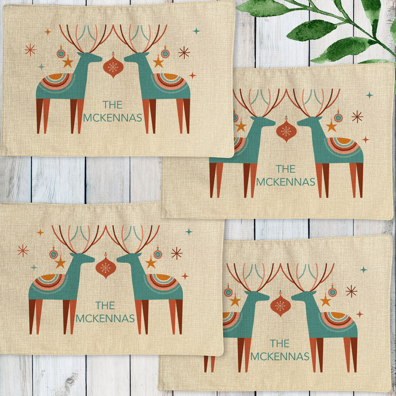 Christmas Placemats Linen Golden Deer Magical Forest - Temu