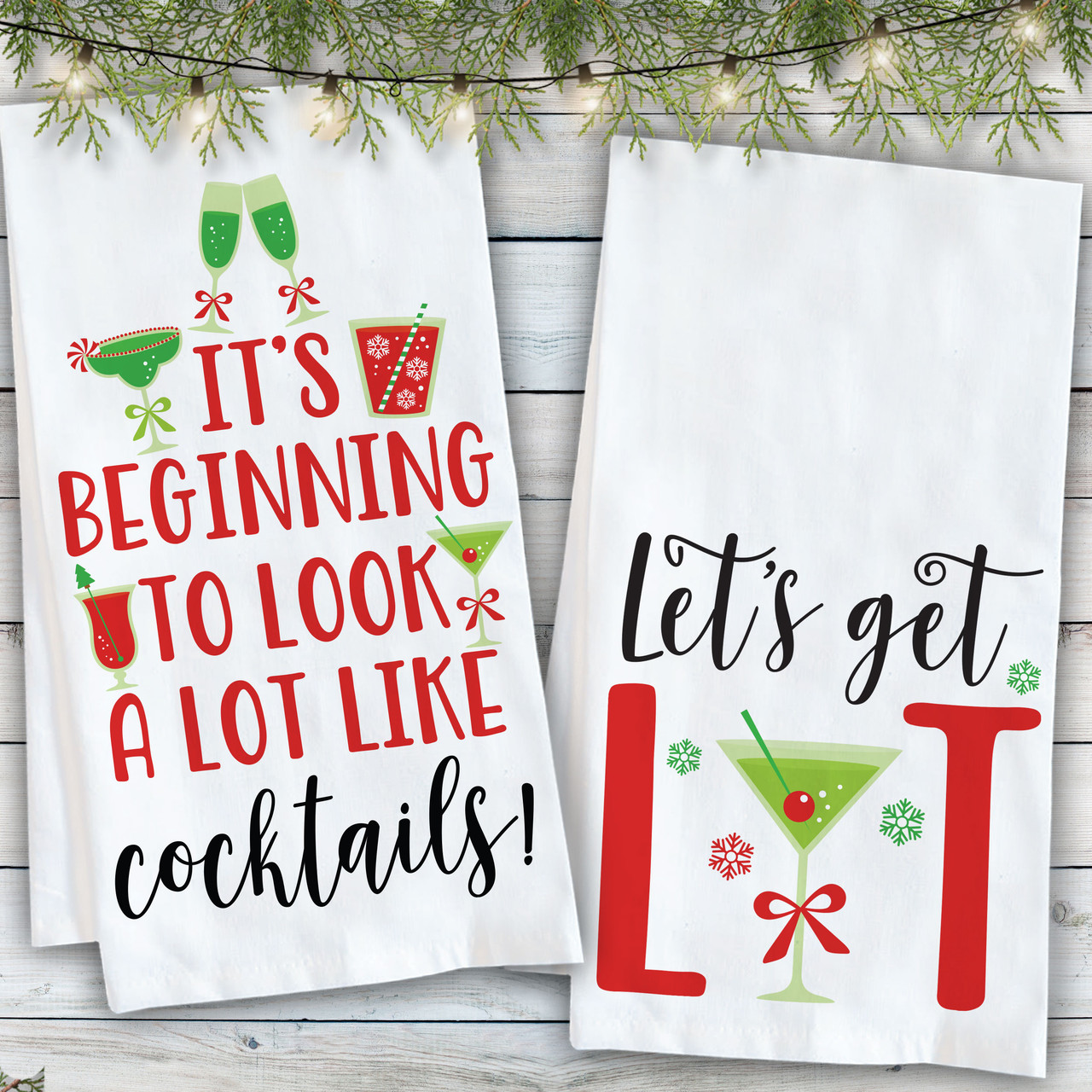 Christmas Cocktails Personalized Kitchen Tea Towels