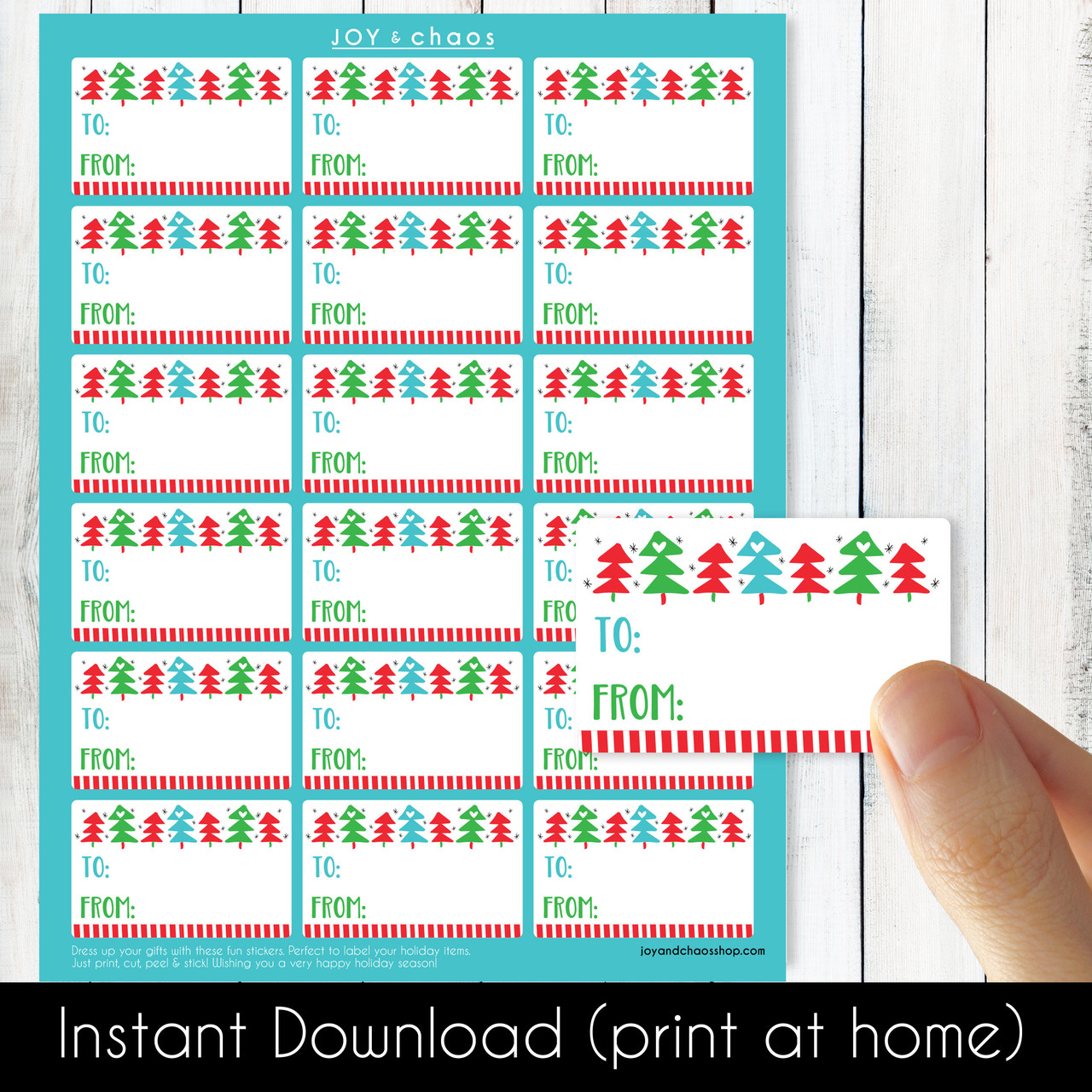 mod trees printable christmas gift labels - instant download