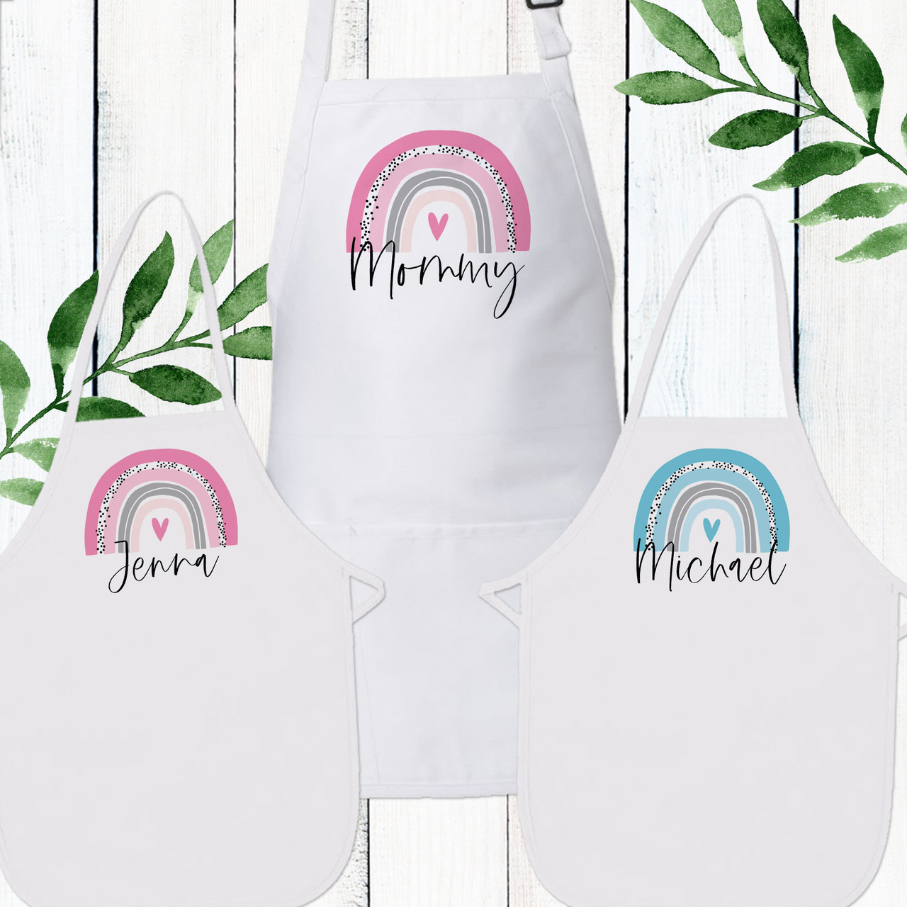 Party-rainday Customized Parent-child Aprons, Matching Family Apron Set, Father Son Cooking Apron, Rainbow Chef Bib Aprons