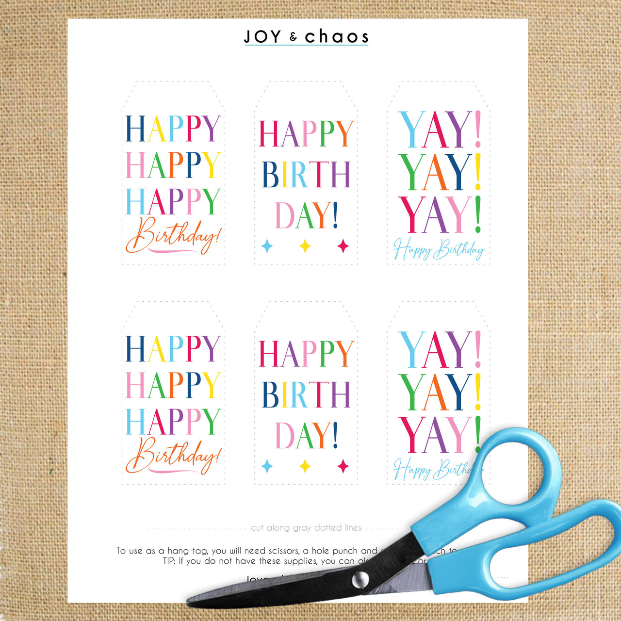 Happy Happy Birthday Printable Gift Tags (Instant Download)