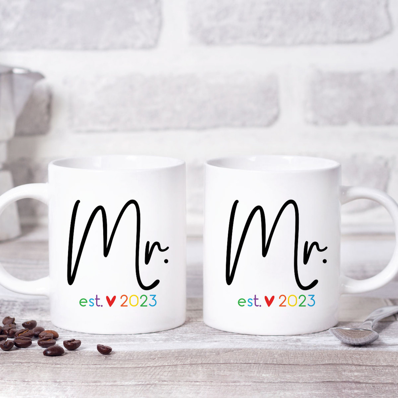 Mr and Mrs, Personalized Heart Shaped Mug Set, Valentine's Day