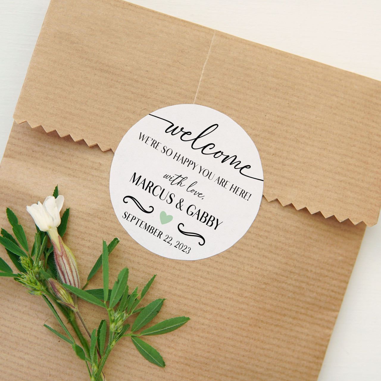 Smitten Custom Wedding Welcome Favor Labels + Waterproof Round Stickers