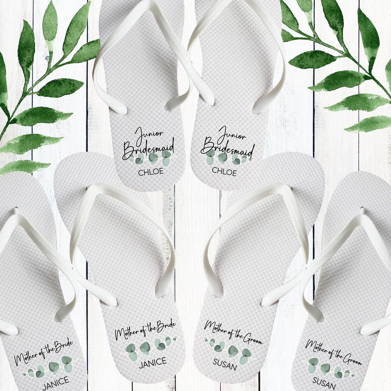 Eucalyptus Bridal Party Personalized Flip Flops