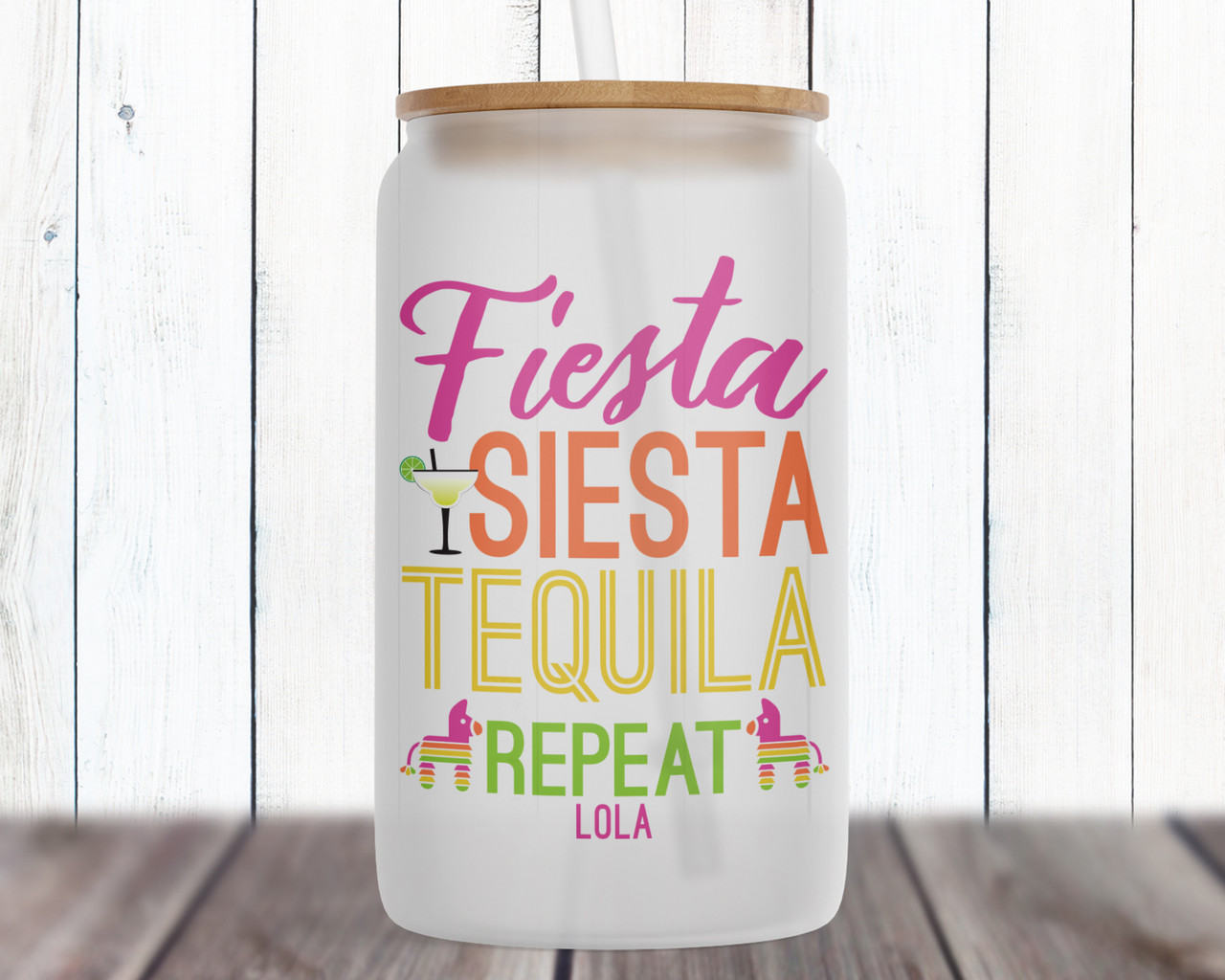 Fiesta Siesta Tequila Party Cups - Plastic Stadium Tumblers with Lids +  Straws