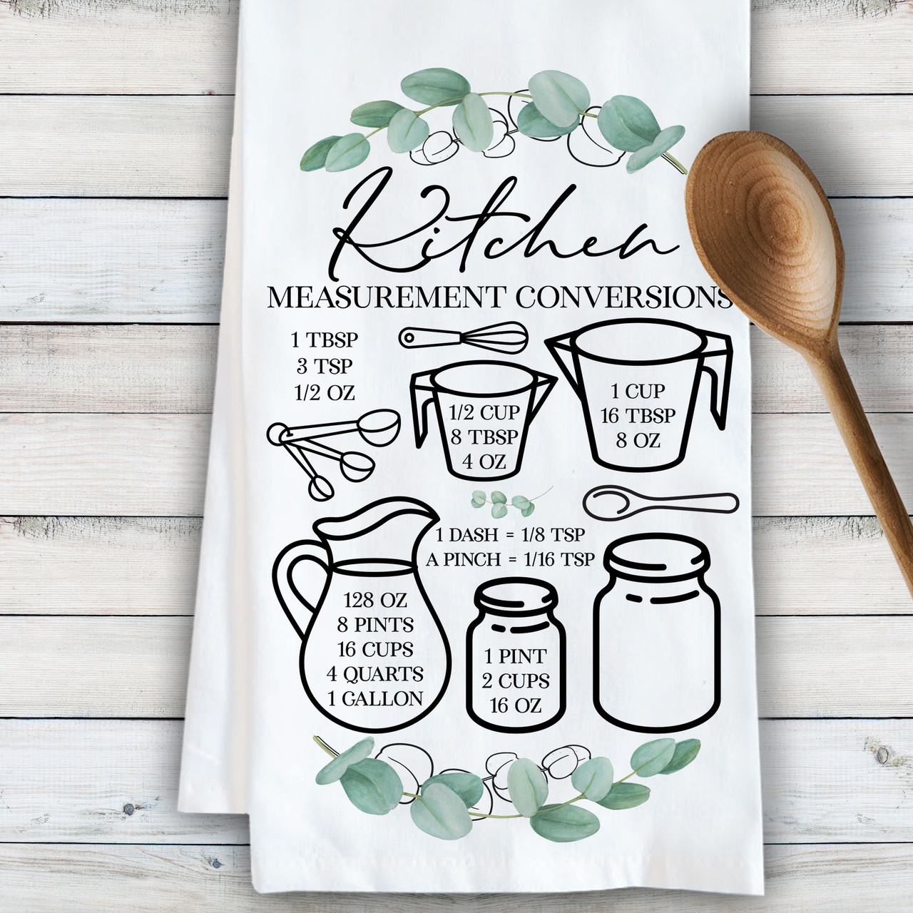 Personalized Measuring Cups Flour Sack Towel Measurement Conversion Tea  Towel Farmhouse Kitchen Towel Country Decor 