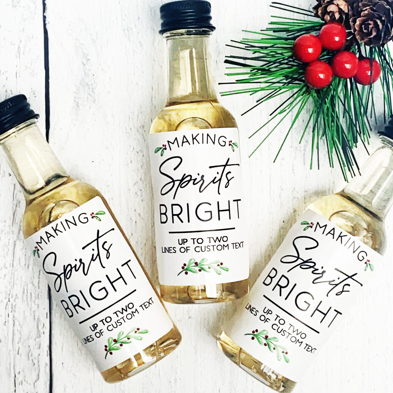 Mistletoe Making Spirits Bright Custom Christmas Mini Liquor Bottles +  Labels