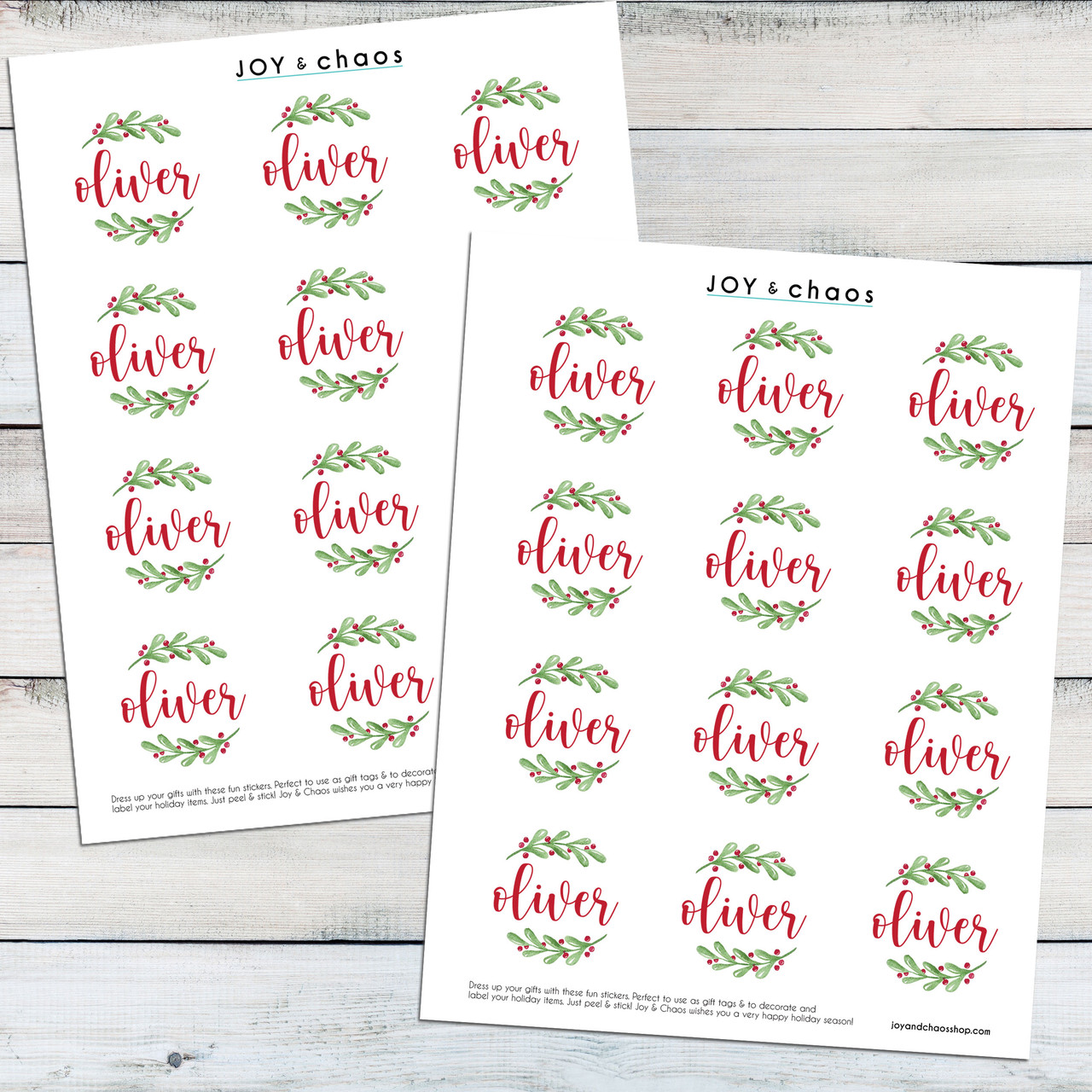 Watercolor Holly Personalized Christmas Gift Labels