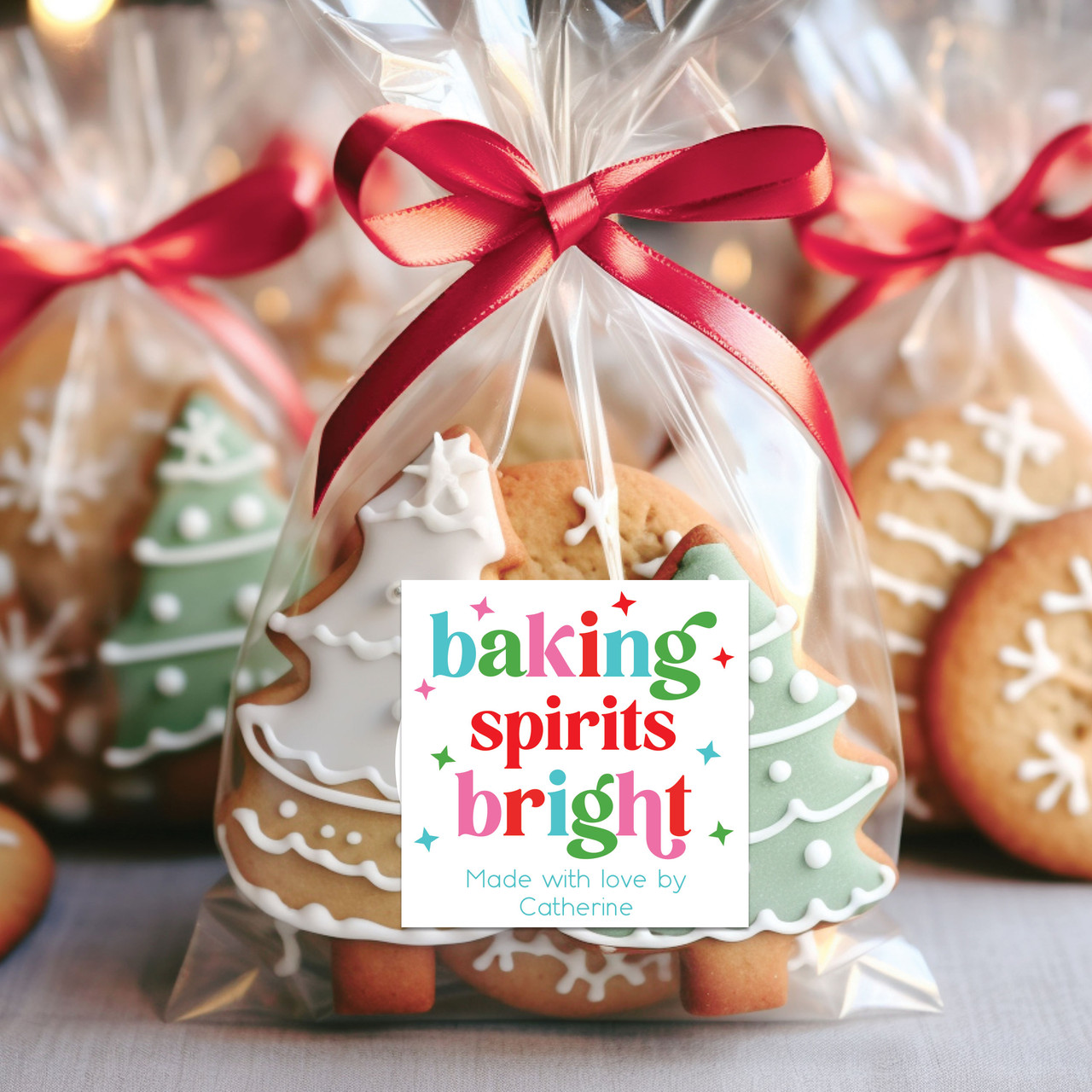 Cheerful Christmas Custom Baking Spirits Bright Cookie Labels