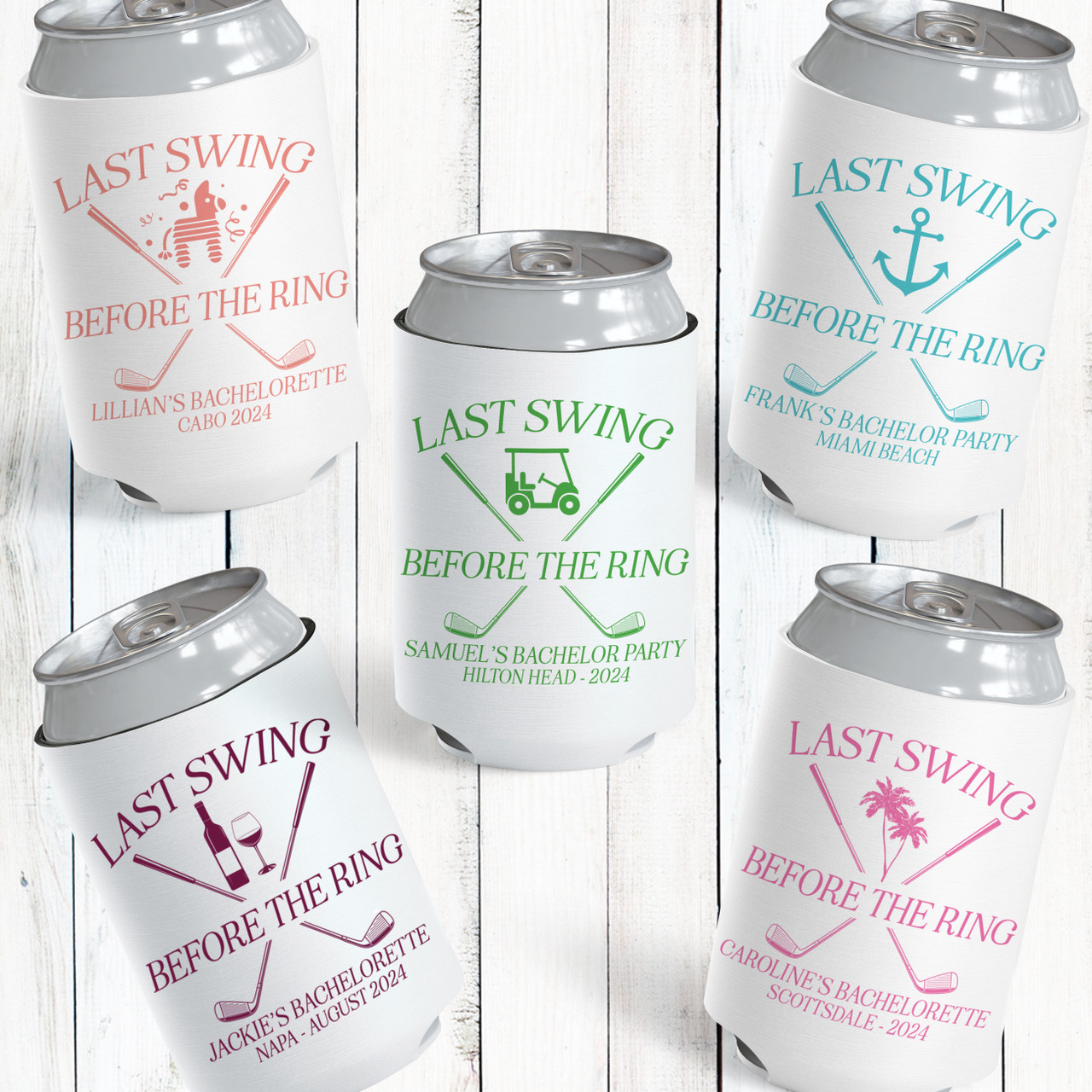 Last Swing Before The Ring Custom Golf Can Coolers
