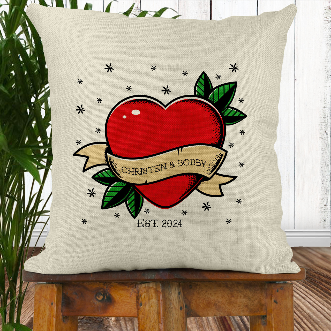 Tattoo Heart Personalized Throw Pillow Cover