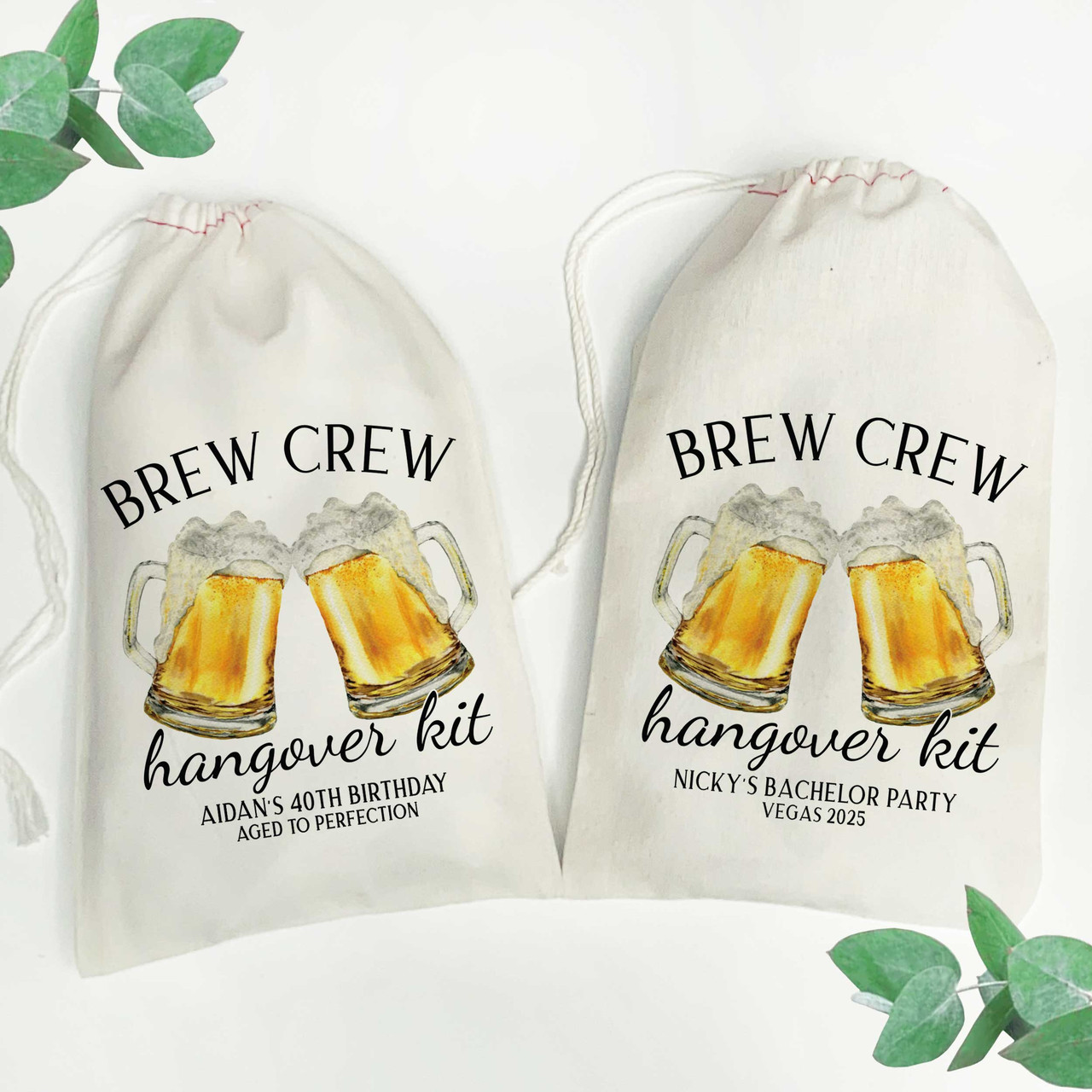 Personalized Brew Crew Hangover Kit Bags – Bachelor & Birthday Favors