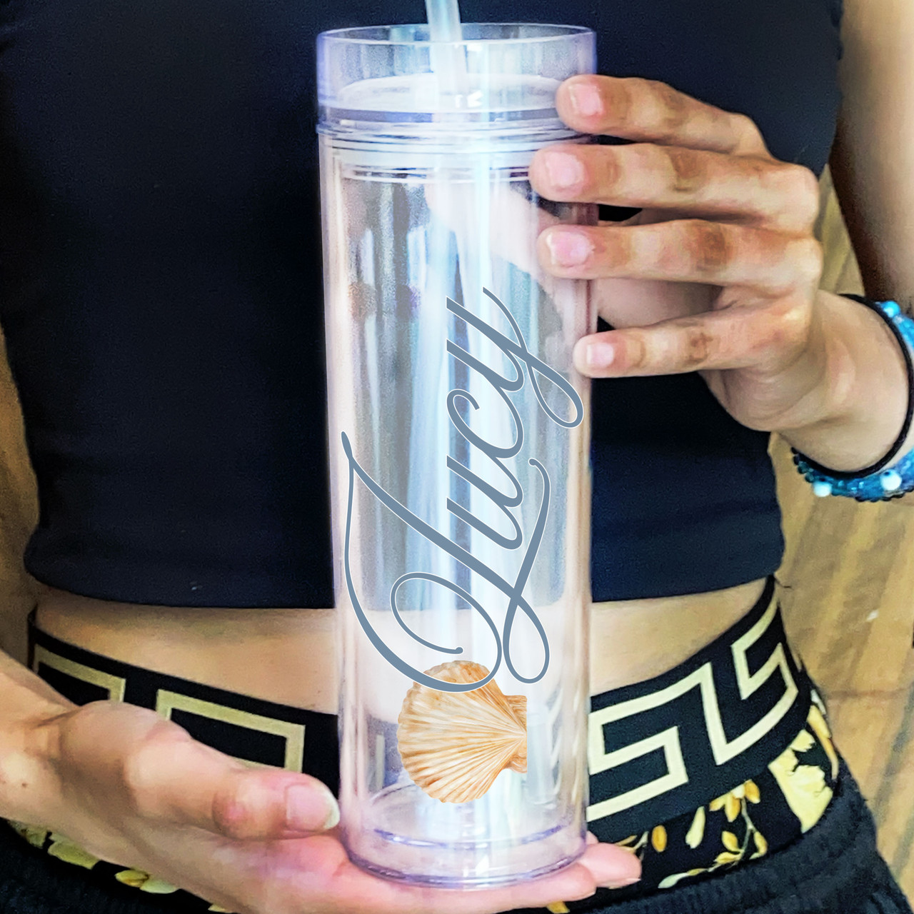 Seashell Acrylic Skinny Tumbler with Name