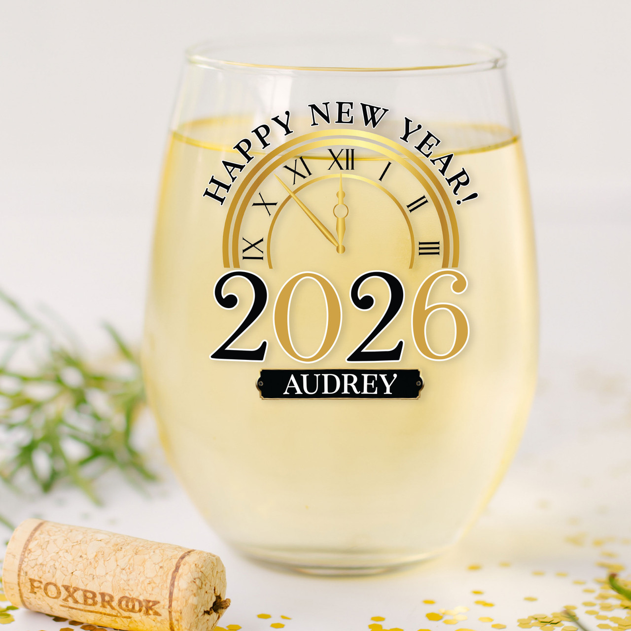 Personalized New Year's Countdown Wine Glass  Art Deco NYE Toast Cup