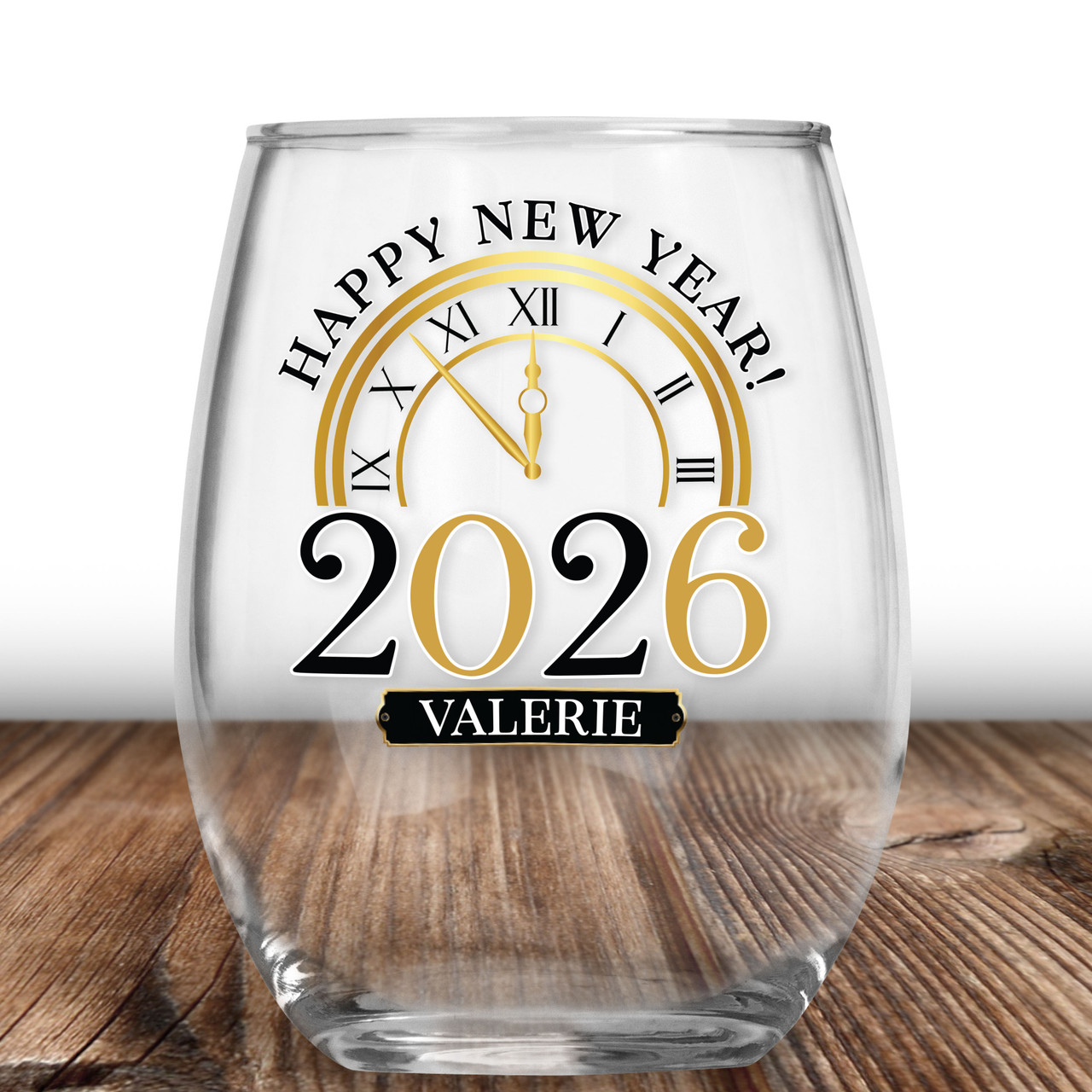 Personalized New Year's Countdown Wine Glass  Art Deco NYE Toast Cup