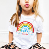 Happy Rainbow Personalized Sister Shirts - Custom Big Sister T-Shirt - Toddler Girls Rainbow Shirts - Girls Clothing with Kawaii Rainbow and Clouds Design - Matching Sister Shirts