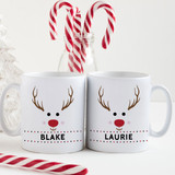 Personalized Red-Nosed Reindeer Christmas Mug Set
