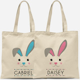 Personalized Easter Tote Bags for Kids: Mod Bunny Ears Monogrammed Egg Hunt Bag for Children - Custom Name Large Easter Gift Bag