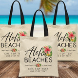 Aloha Beaches Custom Printed Tote Bags - Bulk Beach Vacation Tote Bags - Hawaii Wedding Welcome Bags - Hawaiian Bachelorette Party Totes - Island Birthday Bags - Custom Hawaii Girls Trip Gifts - Personalized Tote Bags