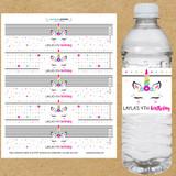 Unicorn Birthday Party Decorations - Custom Birthday Favor Labels - Personalized Water Bottle Labels - Waterproof Drink Bottle Decals - Girls Birthday Party Favor Water Bottle Stickers - Unicorn Party Decor + Unicorn Party Supplies